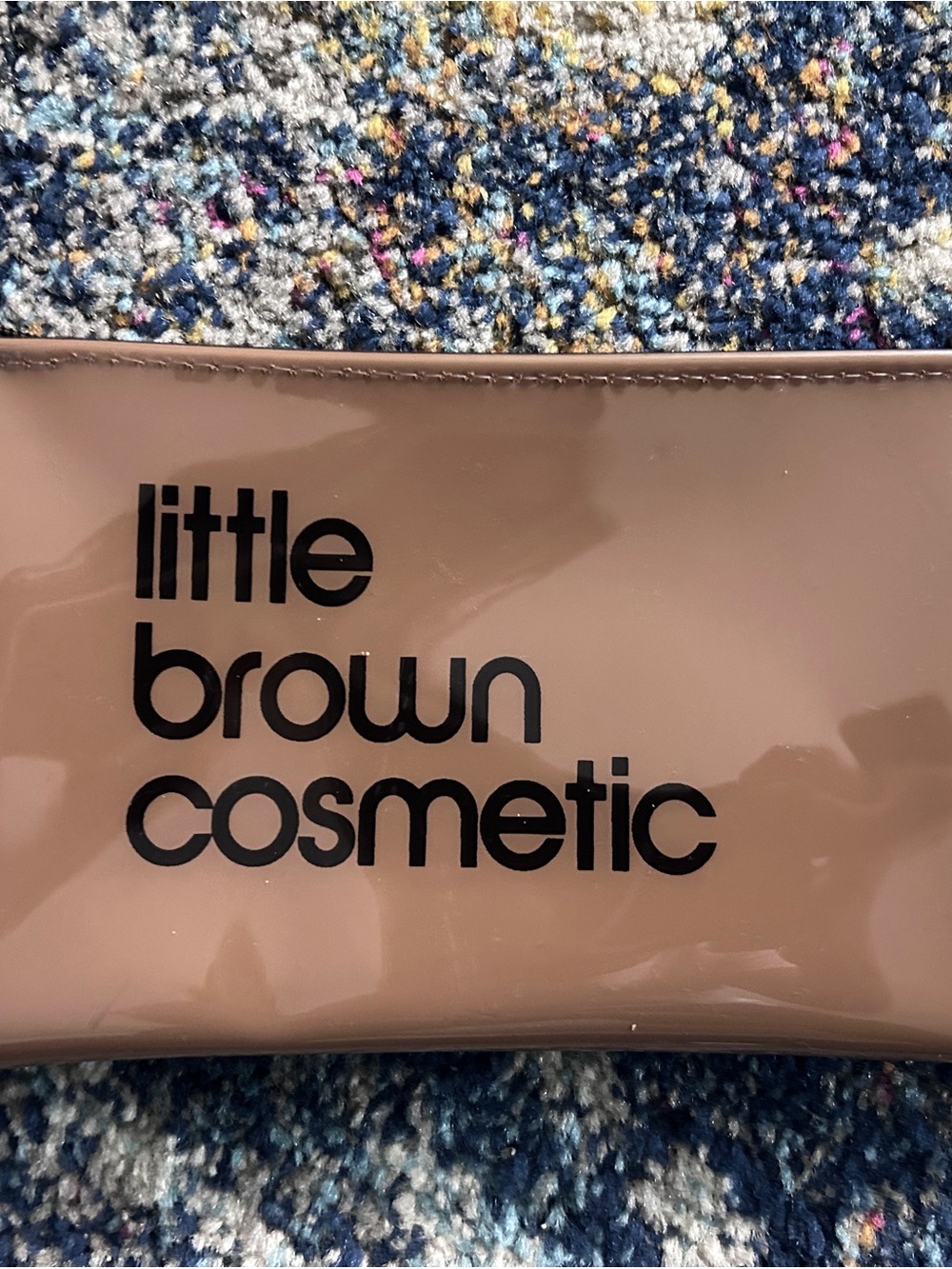Bloomingdale's Taupe Glossy Vinyl Cosmetic Pouch